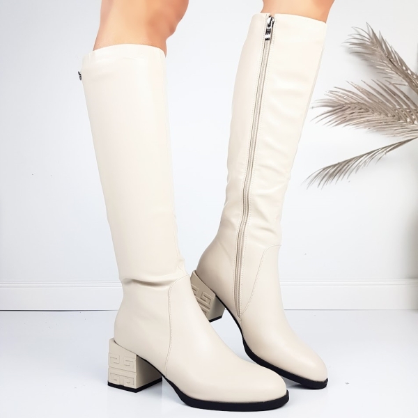 Бежови ботуши на удобен широк ток- Eliza Bulgaria 11482