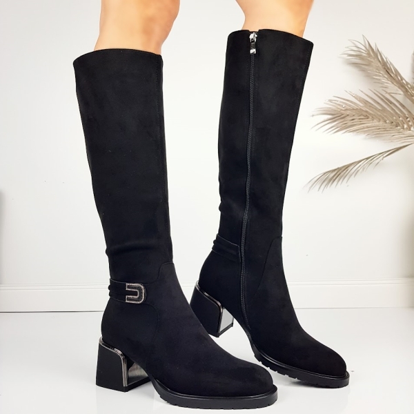 Черни велурени ботуши на среден ток- Eliza Bulgaria 11485