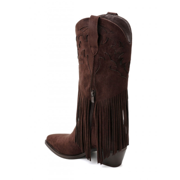 Кафяви каубойски ботуши с ресни- Klodi Brown 11489