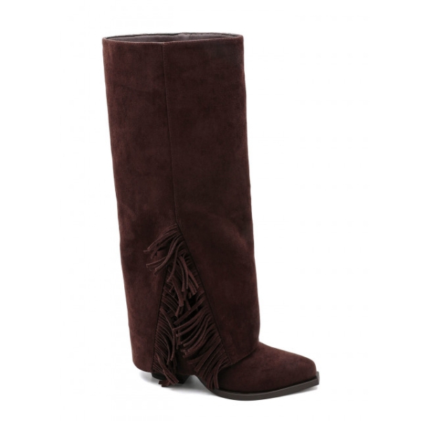 Стилни велурени ботуши кафяв цвят 