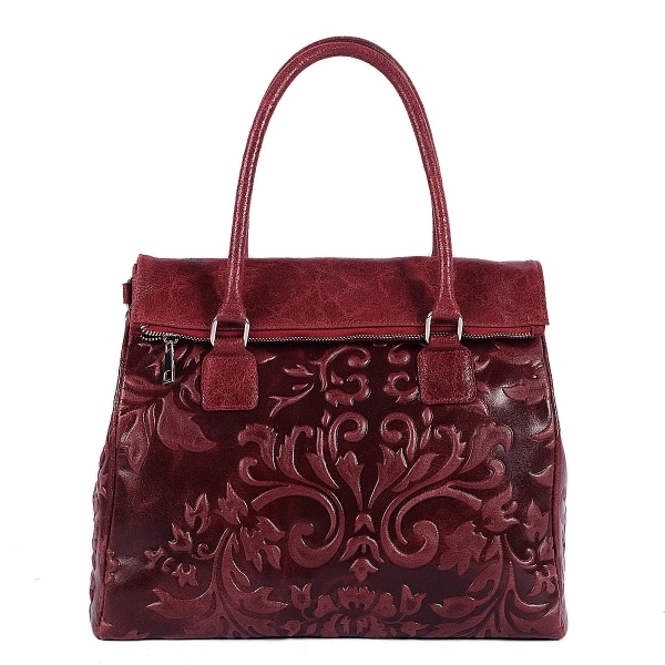 Луксозна  чанта от естествена кожа в цвят бордо- Afra Burgundy 11504