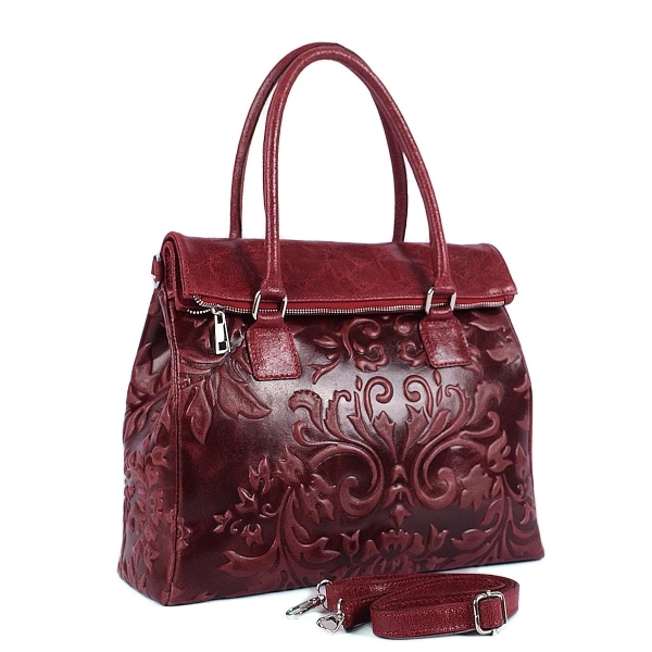 Луксозна  чанта от естествена кожа в цвят бордо- Afra Burgundy 11504