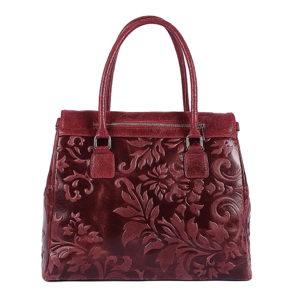 Луксозна  чанта от естествена кожа в цвят бордо- Afra Burgundy 11504