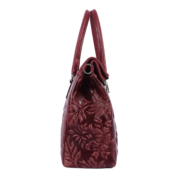 Луксозна  чанта от естествена кожа в цвят бордо- Afra Burgundy 11504