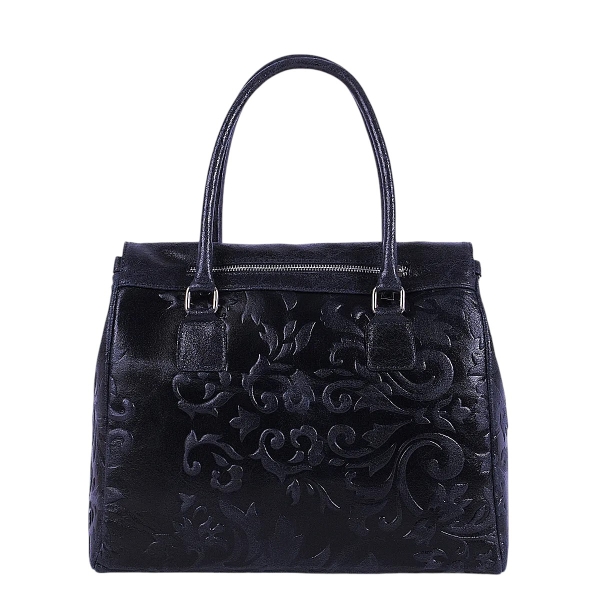 Луксозна тъмно синя чанта от естествена кожа- Afra Blue 11505