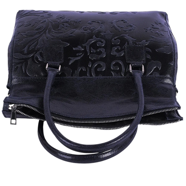 Луксозна тъмно синя чанта от естествена кожа- Afra Blue 11505