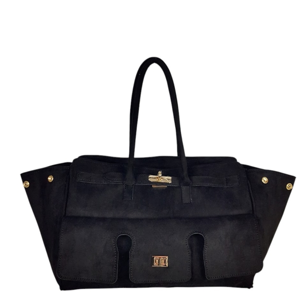 Голяма черна чанта от велур- Laura Biaggi 11539