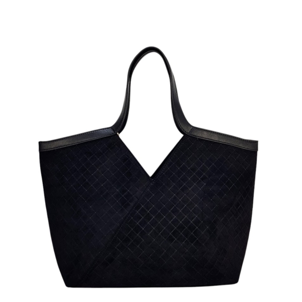 Черна велурена чанта с дълги дръжки- Vera Black 11544