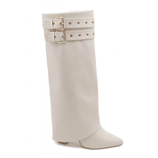 Бежови ботуши на широк ток- Greta Beige 11548