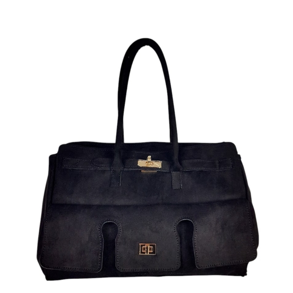 Голяма черна чанта от велур- Laura Biaggi 11539