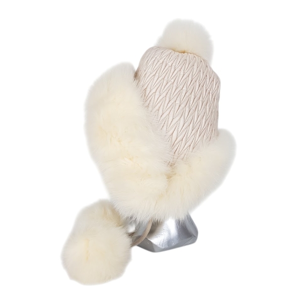 Бяла шапка с естествен косъм на лисица- Nora White 11554