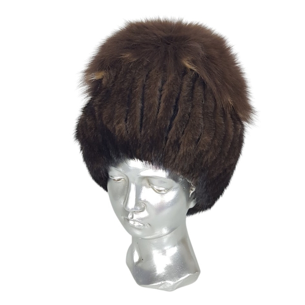 Кафява зимна шапка от естествен косъм на лисица- Nia Brown 11558