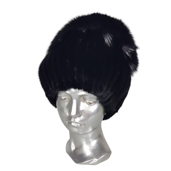 Черна луксозна шапка от естествен косъм на лисица- Noela Black 11559