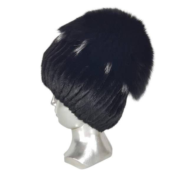 Черна луксозна шапка от естествен косъм на лисица- Noela Black 11559