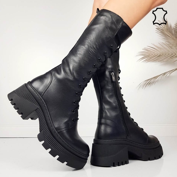Черни ботуши от естествена кожа- Adena Black 11575