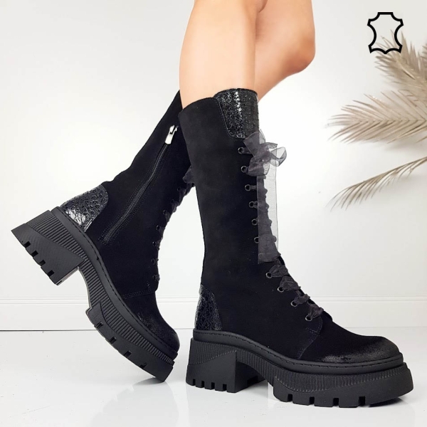 Черни ботуши от естествен набук- Adena 11576