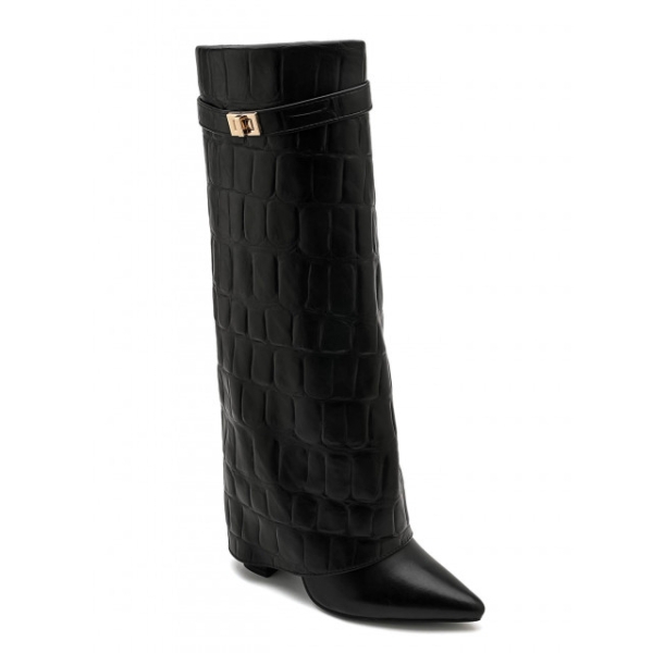 Черни ботуши на висок ток- Klaudiq Black 11577