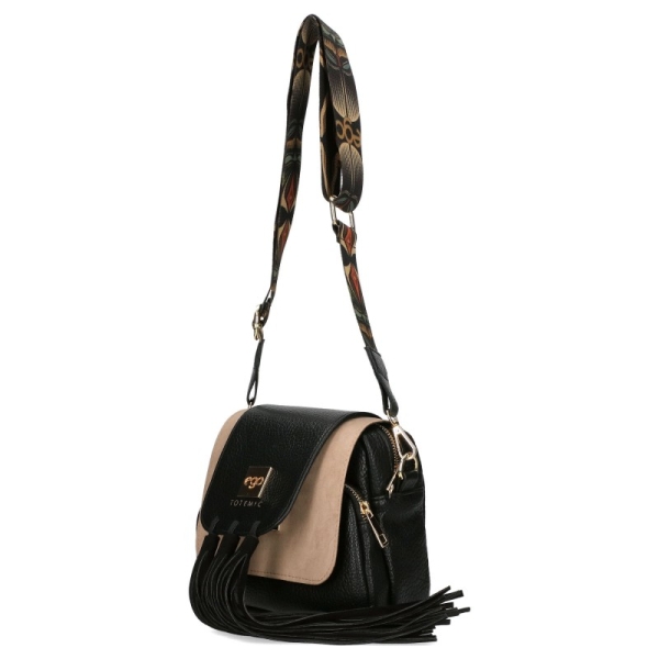 Бежова чанта с два капака и ресни- EGO Totemic 11609