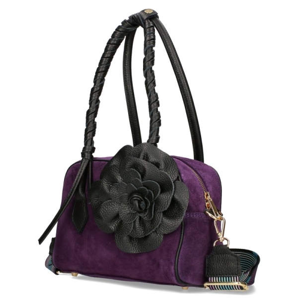 Лилава чанта от естествен велур с цвете- EGO 11611