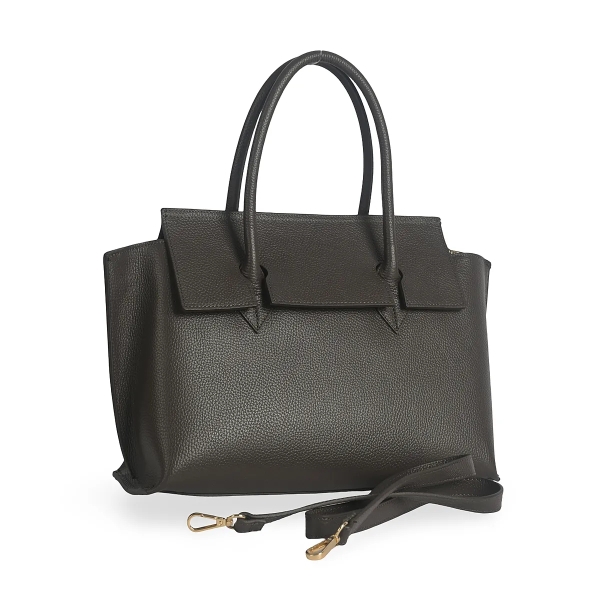 Тъмно кафява чанта от естествена кожа с преграда- Steisi Broun 11617