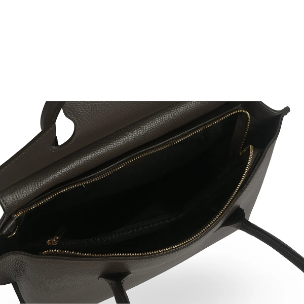 Тъмно кафява чанта от естествена кожа с преграда- Steisi Broun 11617