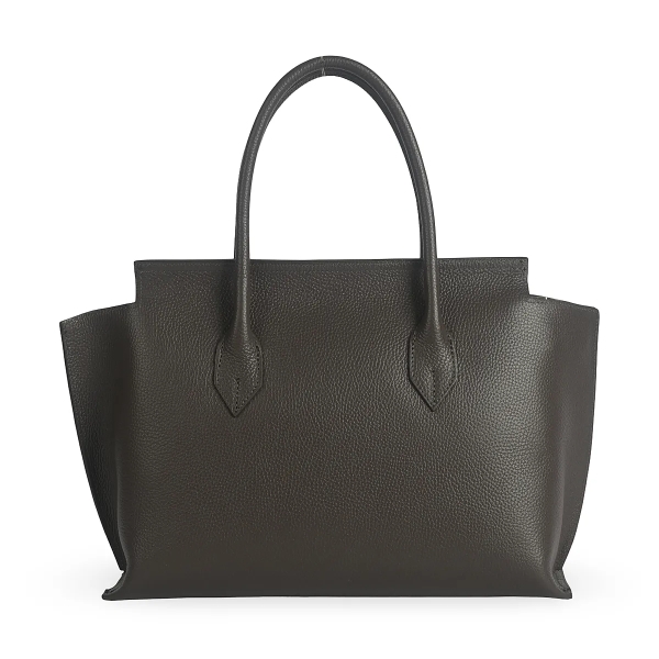 Тъмно кафява чанта от естествена кожа с преграда- Steisi Broun 11617