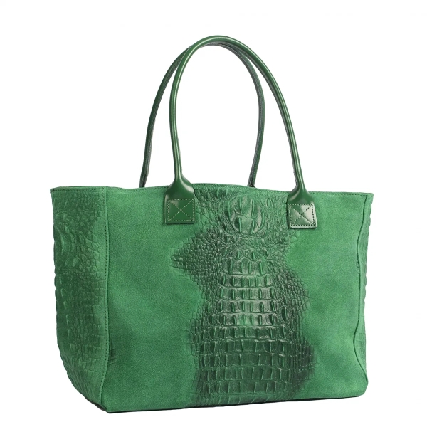 Зелена чанта от релефна естествена кожа- Demi Green 11620