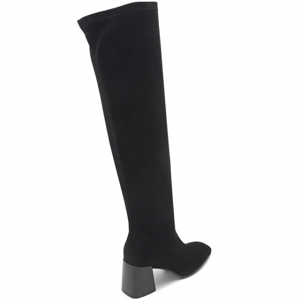 Черни чизми от велур с дебел ток - Amanda Black 11621