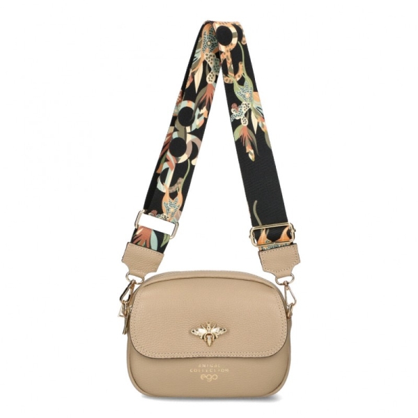 Бежова чанта от естествена кожа през рамо - EGO Beige 8810