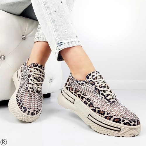 Леопардови маратонки от естествена кожа- Elifa 10363