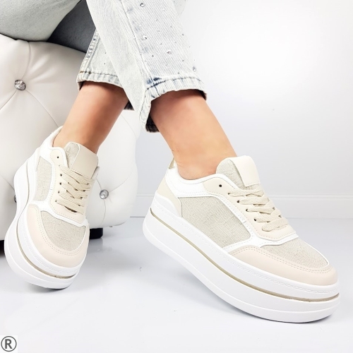 Дамски кецове на платформа- Melinda Beige 10384