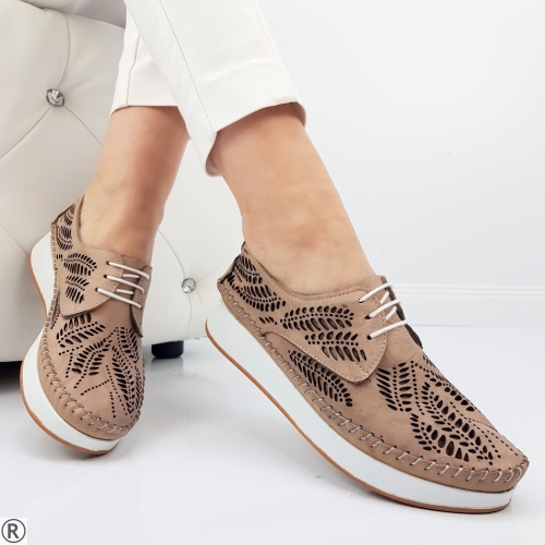 Обувки от естествена кожа- Mika Beige 10432