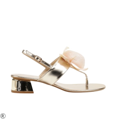 Златни сандали на удобен ток с орхидея - Eliza Gold 10435