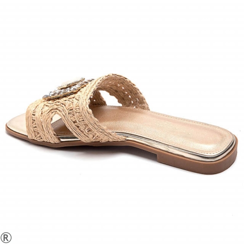 Бежови дамски чехли с камъни- Steisi Beige 10519