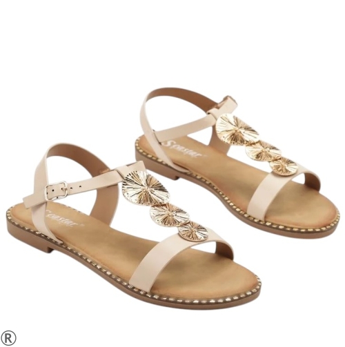 Равни бежови сандали- Melina Beige 10524