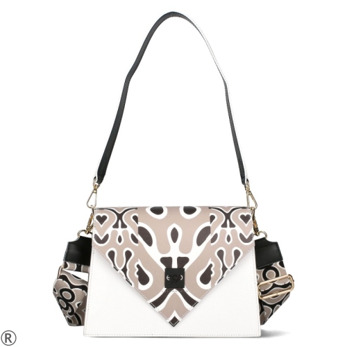 Стилна чанта от естествена кожа с цветен капак- EGO White 10536