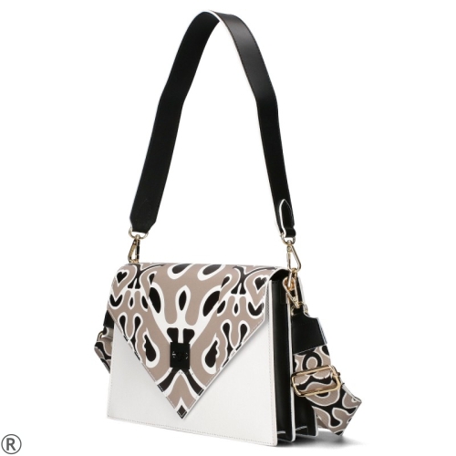 Стилна чанта от естествена кожа с цветен капак- EGO White 10536