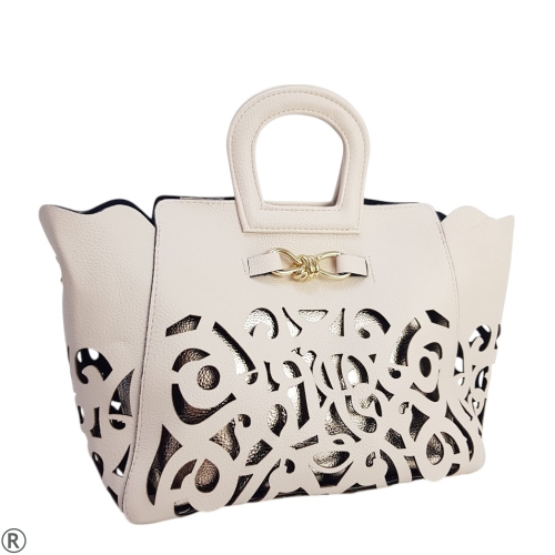 Бежова чанта две в едно лазерно рязана- Laura Biaggi Beige 10578