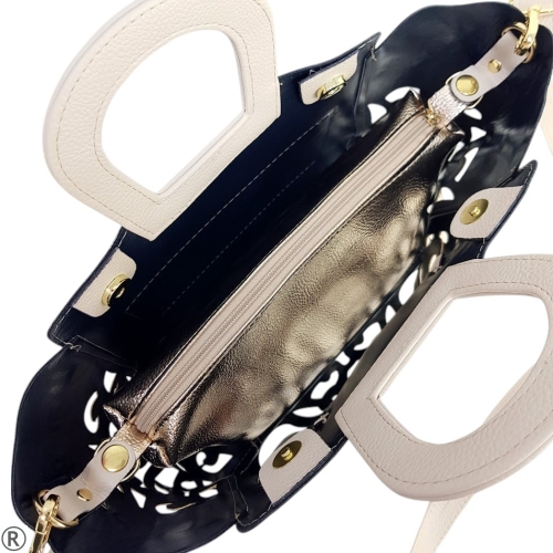 Бежова чанта две в едно лазерно рязана- Laura Biaggi Beige 10578