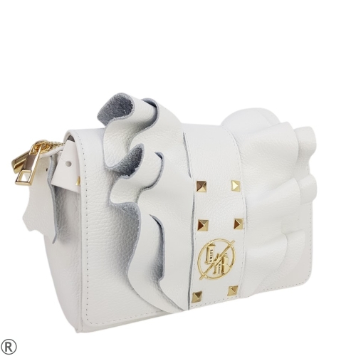 Бяла дамска чанта от естествена кожа- Laura Biaggi White 10588