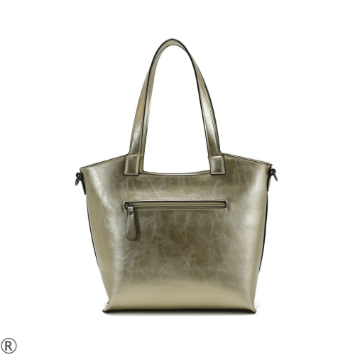 Златиста дамска чанта с дълги дръжки- INES DELAURE Gold 10620