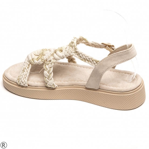 Бежови равни сандали с плетен дизайн - Missa Beige 10651