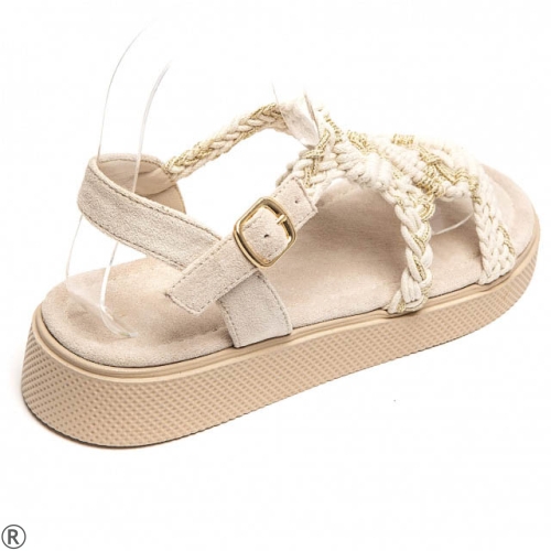 Бежови равни сандали с плетен дизайн - Missa Beige 10651