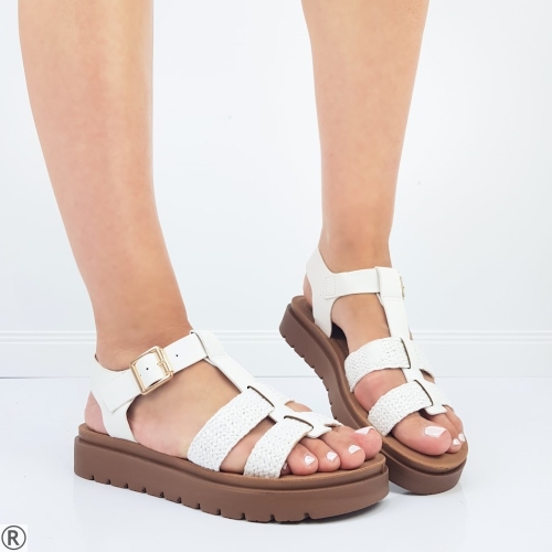 Бели дамски сандали на равна платформа- Steisi White 10523