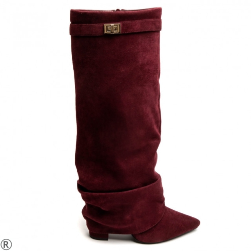 Стилни ботуши на ток в цвят бордо- Irina Burgundy 10681