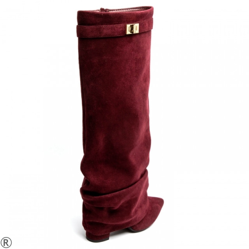 Стилни ботуши на ток в цвят бордо- Irina Burgundy 10681