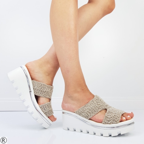 Бежови чехли на платформа- Adel Beige 10685