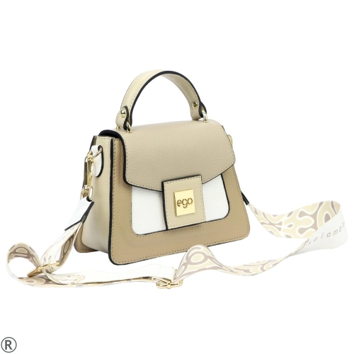 Бежова дамска чанта от естествена кожа- EGO Beige 10970