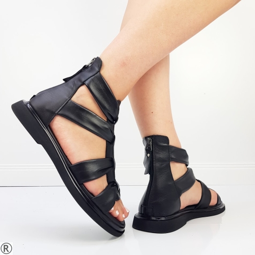 Черни сандали от естествена кожа- Mika Black 10575