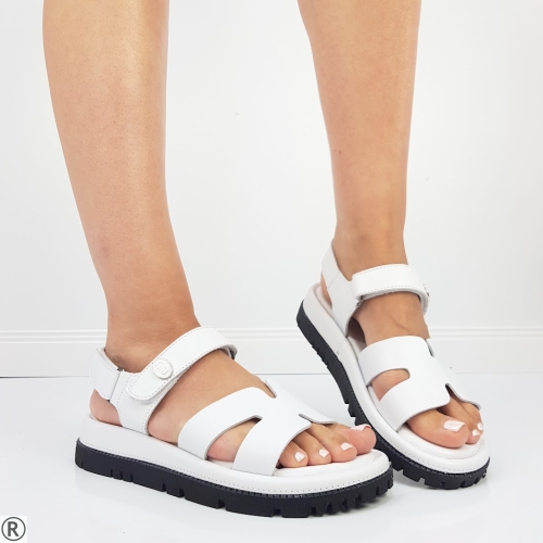 Равни бели сандали от естествена кожа- Vera White 10577